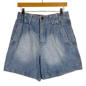 Vintage Bebo Jean Shorts Pleated High Waisted Light Wash Denim Retro Size 26